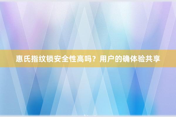 惠氏指纹锁安全性高吗？用户的确体验共享